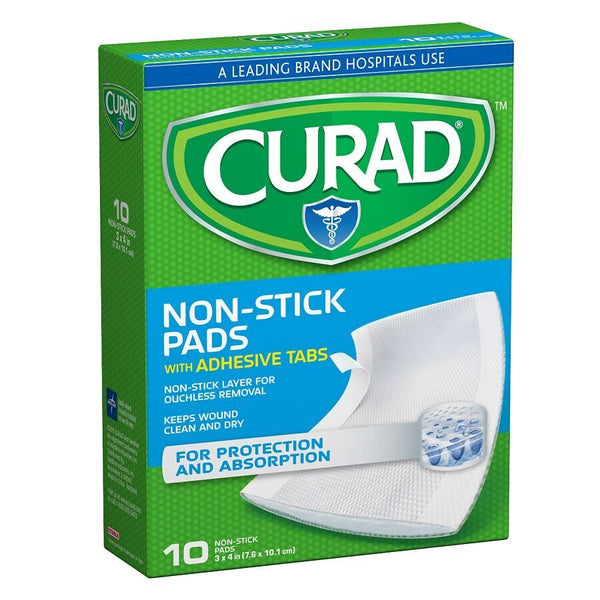 Curad Non-Stick Pads with Adhesive Tabs - 10 ct