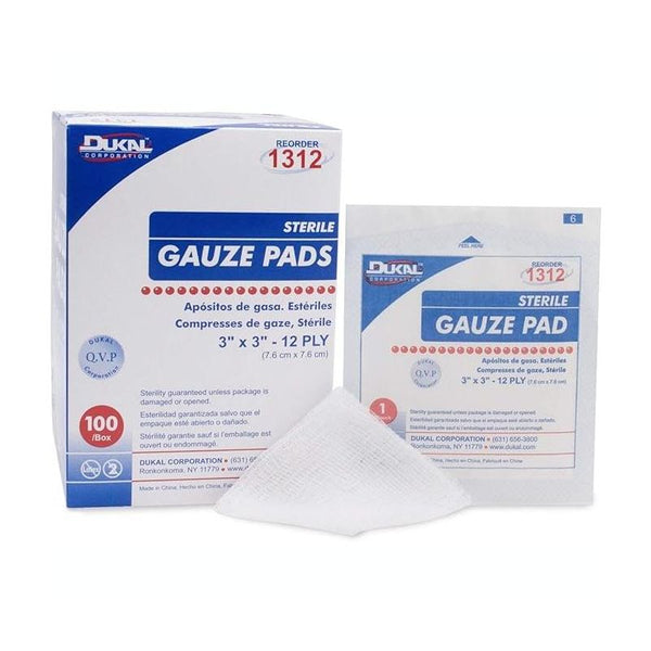 Dukal Gauze Pads Sterile 12-Ply - 3" x 3", 100 ct