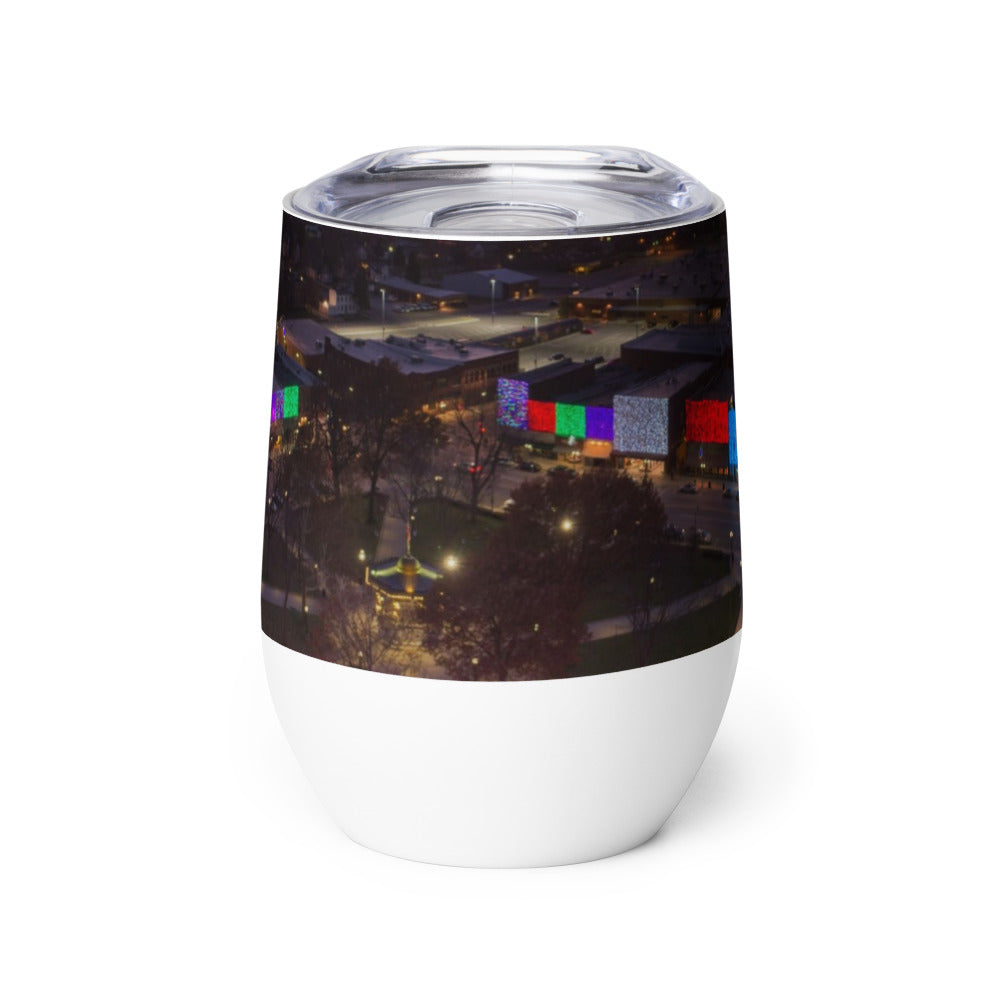 White 12 oz stainless steel wine tumbler with a customer photo printed on it