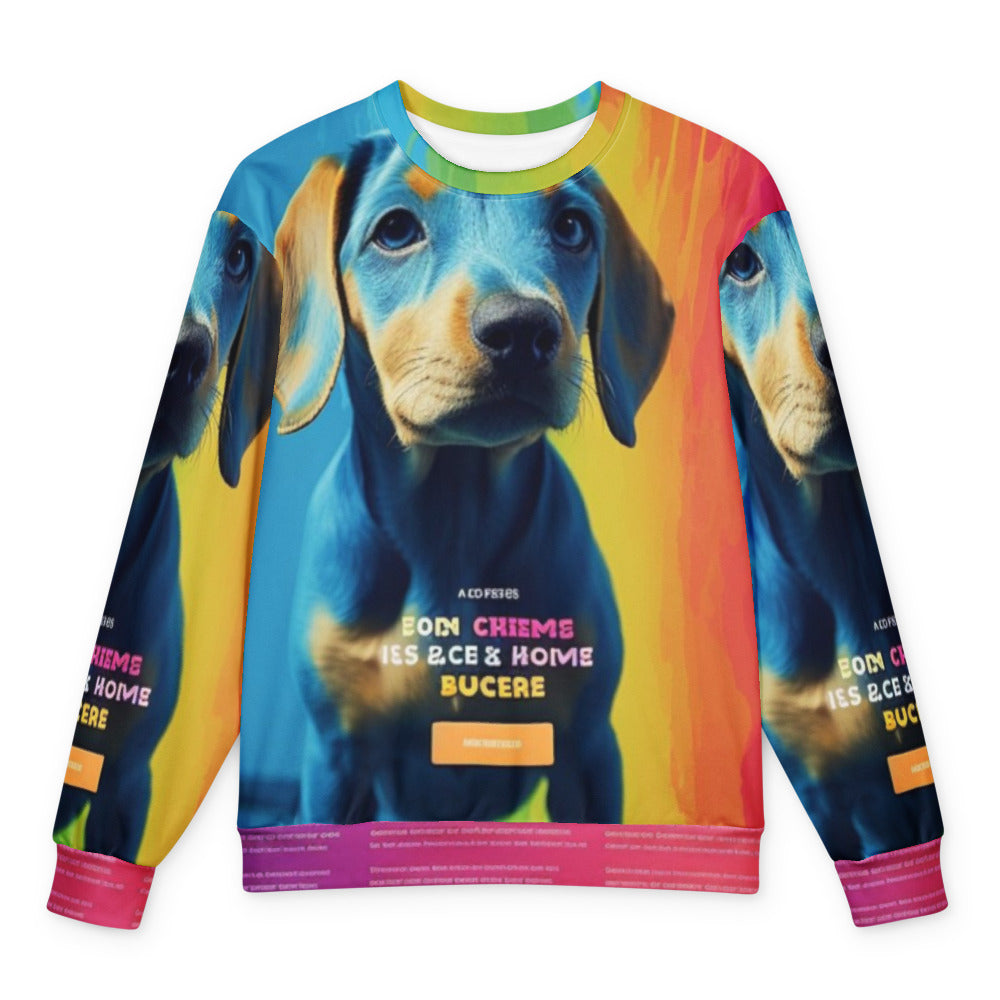 Front of an oversized sweatshirt with a customer photo printed all over it