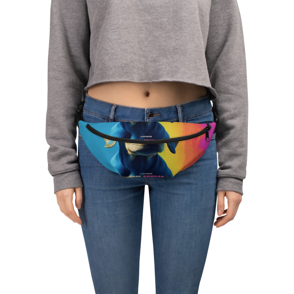 Front of a custom fanny pack printed all over with a customer photo
