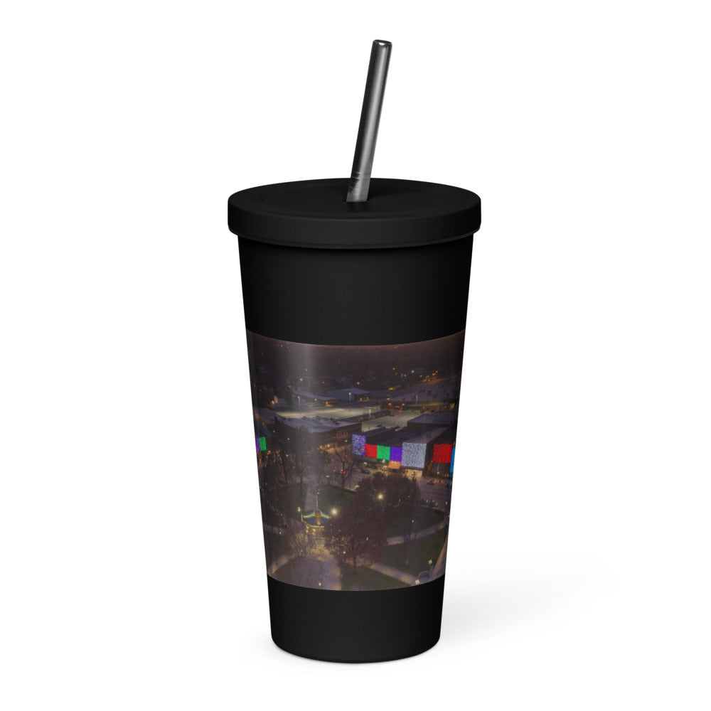 20 oz insulated stainless steel tumbler with lid and straw, printed with a customer photo
