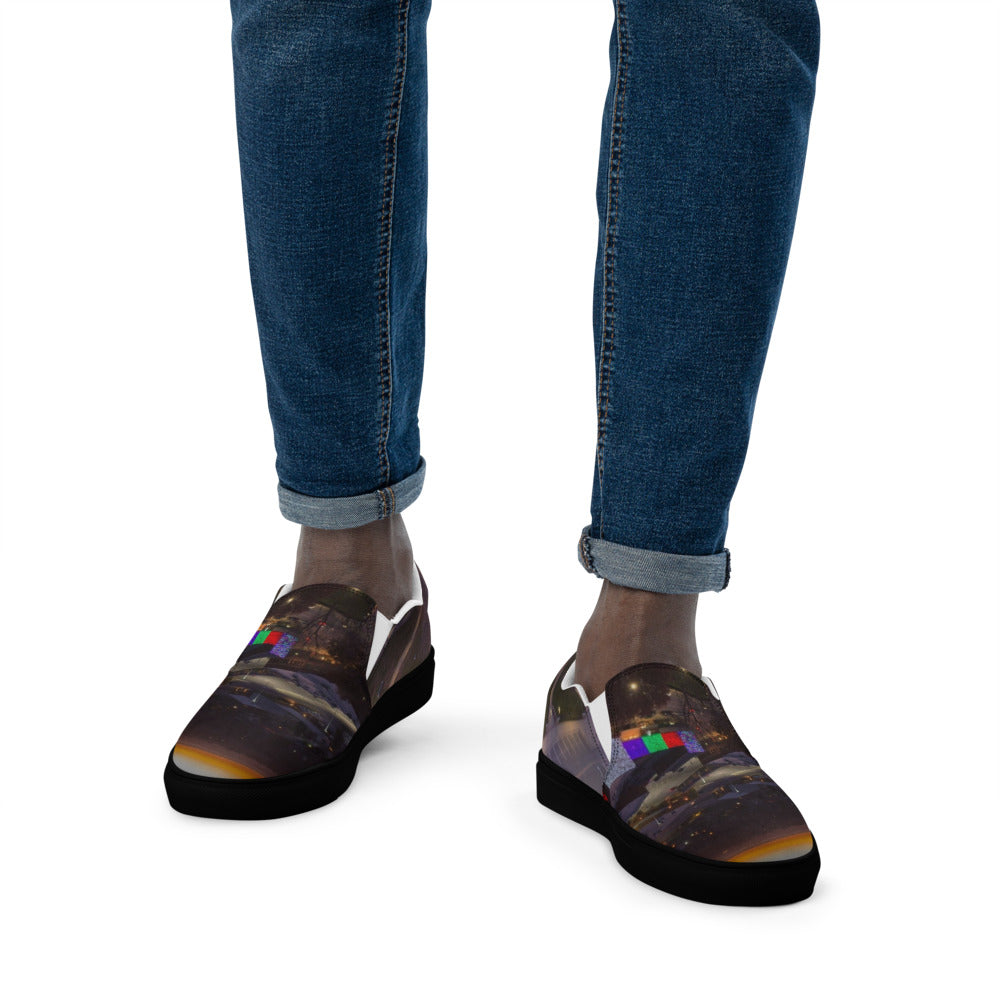 Pair of men's slip-on canvas shoes printed with a customer photo
