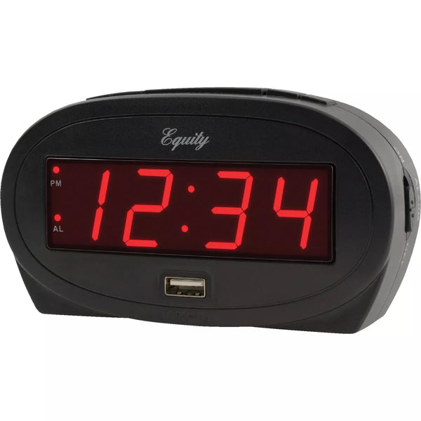Equity 0.9" Red LED Alarm Clock with USB Charging Port