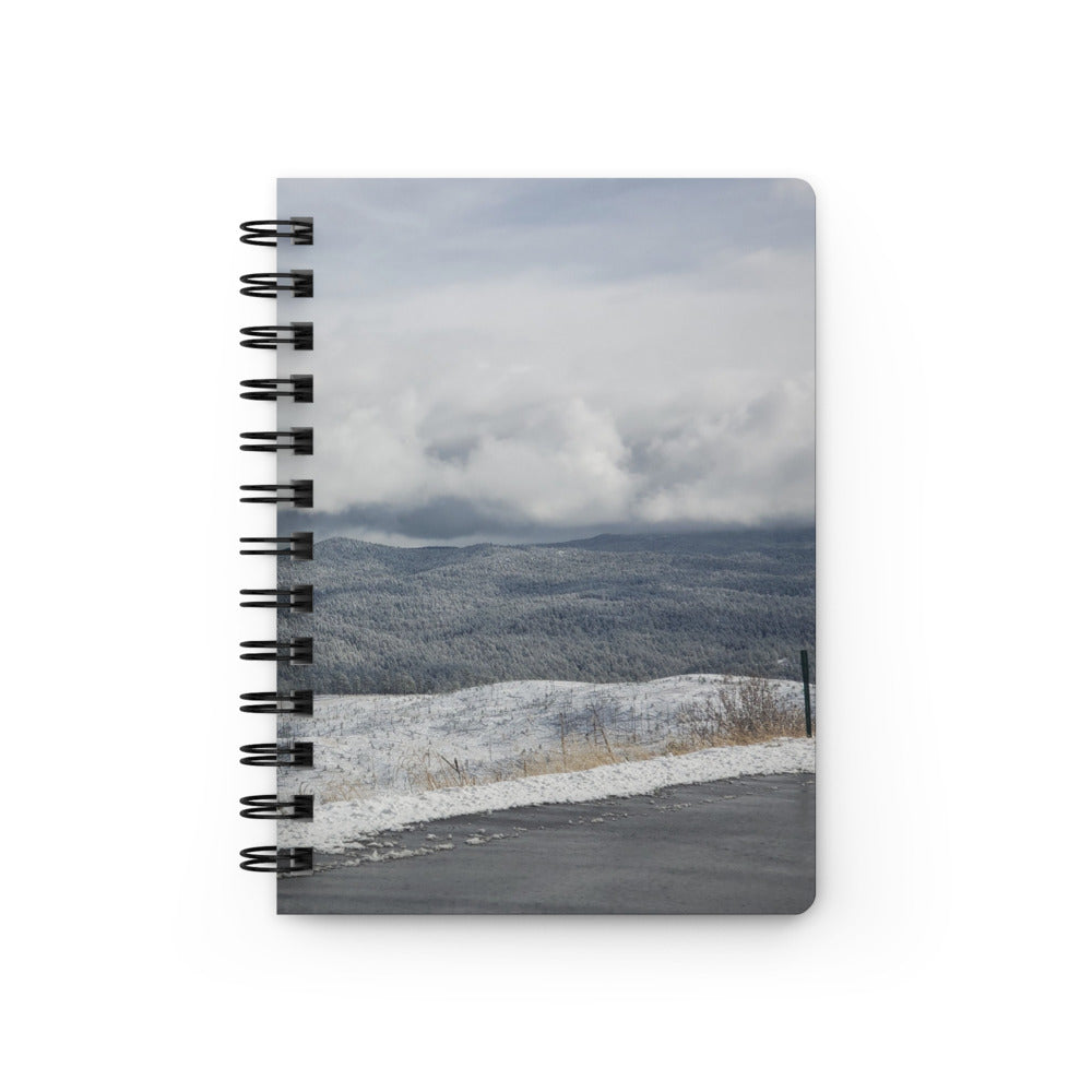 Spiral Bound Journal shown with a photo of snowy hills printed on it