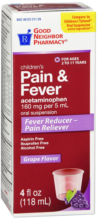 Good Neighbor Pharmacy Children's Pain & Fever - Grape / 4 fl oz (118 mL)