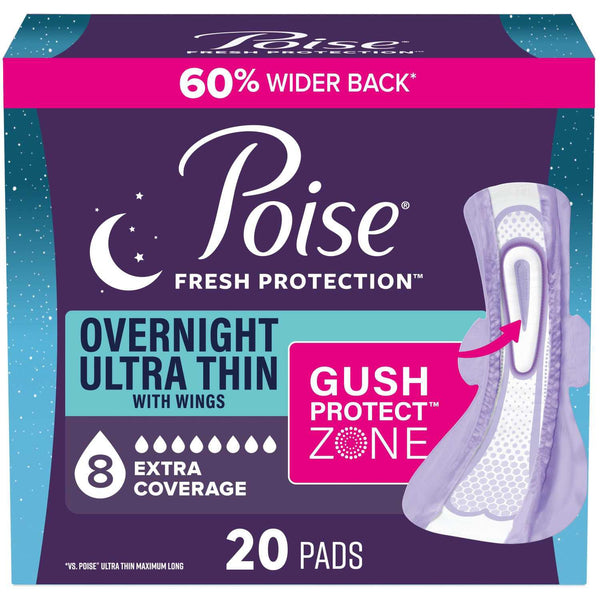 Poise Overnight Ultra Thin Pads with Wings