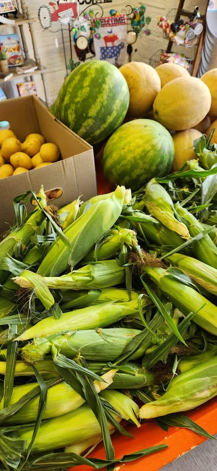 Watermelons, cantaloupe and sweet corn on the Mahaska Produce stand
