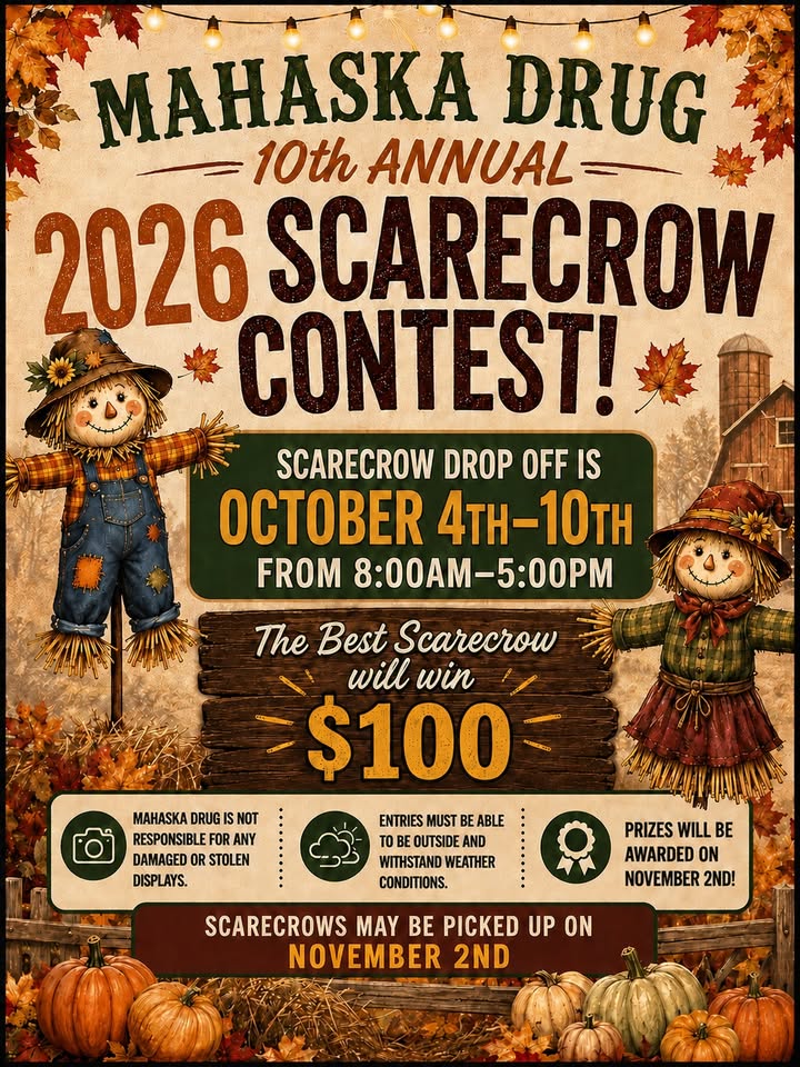 🎃 **The 10th Annual Mahaska Drug Scarecrow Contest is back!** 🍂