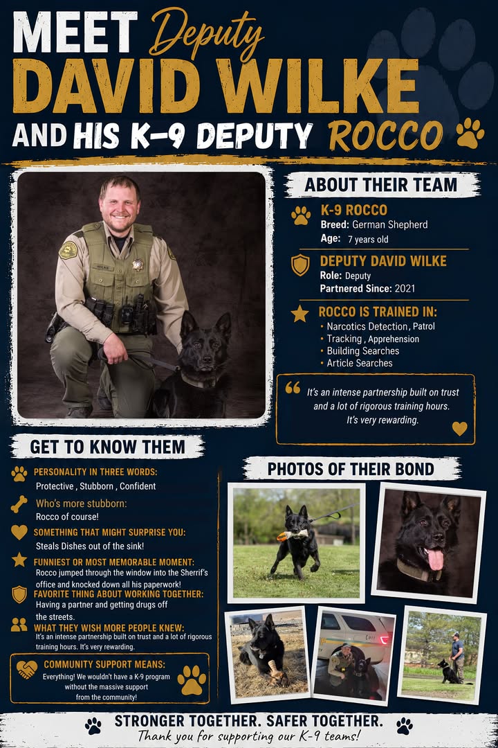 🐾 K-9 TEAM SPOTLIGHT: DEPUTY DAVID WILKE & K-9 ROCCO 🐾