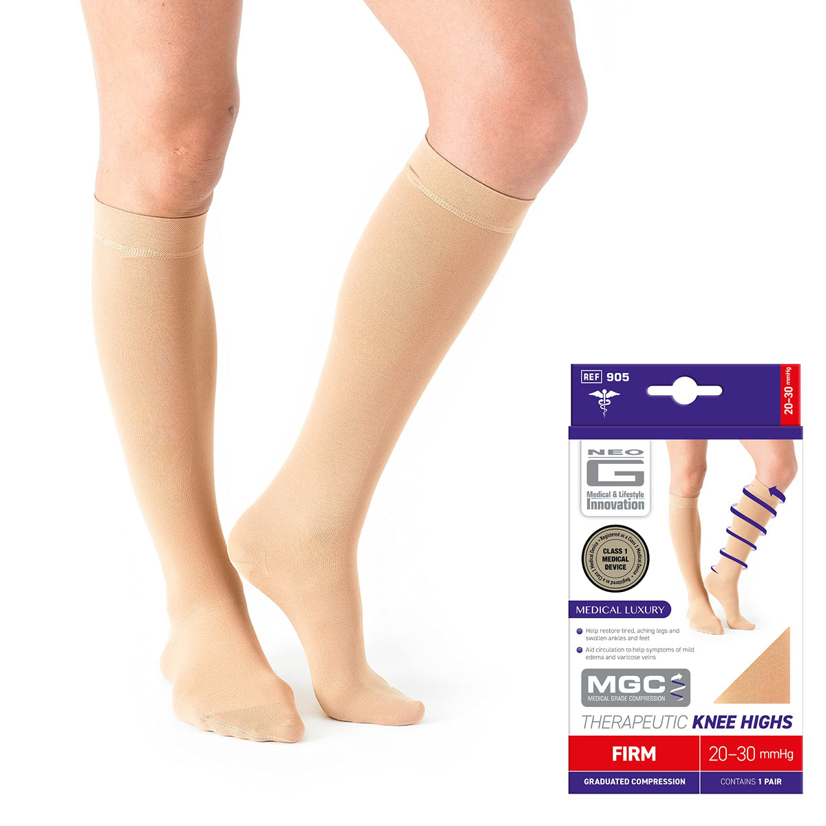 Neo G MGC Therapeutic Knee Highs Open Toe, Firm 20-30 mmHg