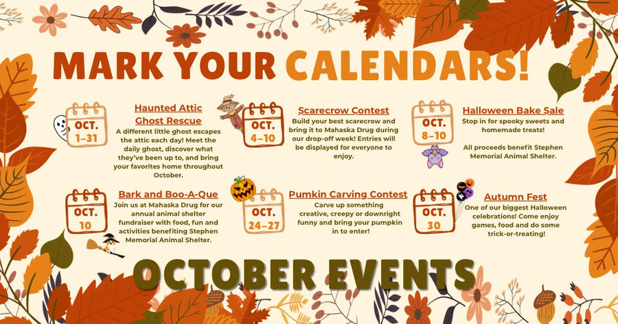 🎃 Mark your calendars—October is looking frightfully fun at Mahaska Drug! From 