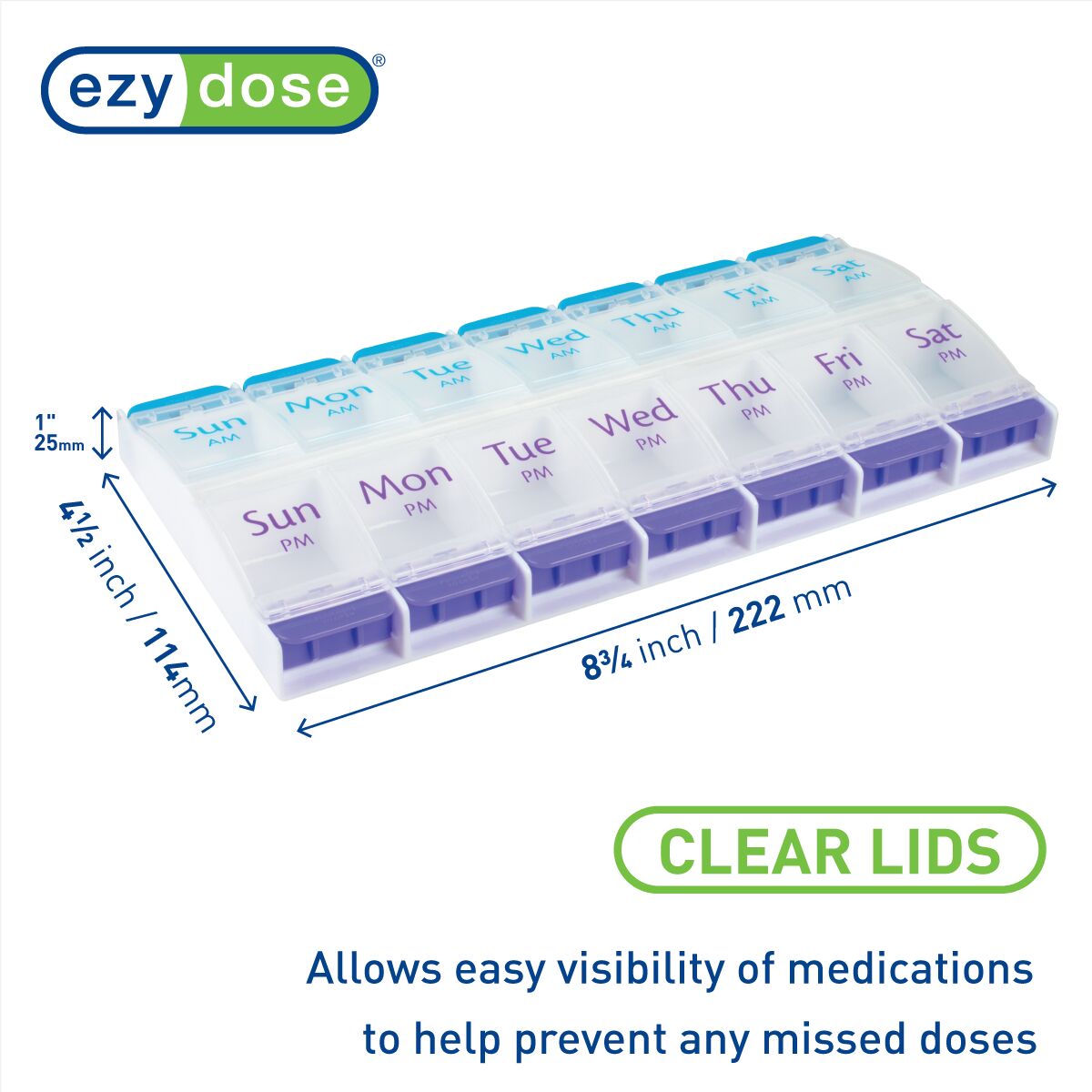 Ezy Dose Weekly AM/PM Pill Organizer with Push Buttons (Easy Open)