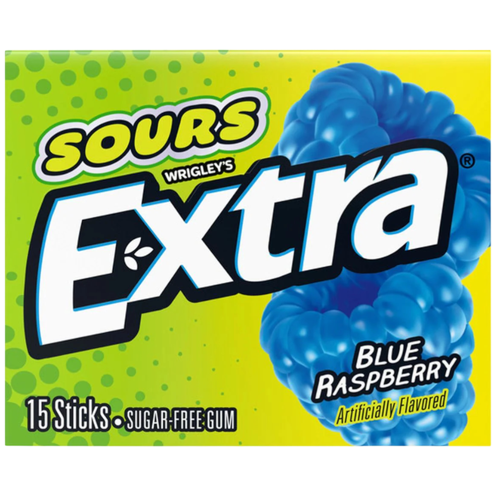 Wrigley's Extra Sours Sugar Free Gum - Blue Raspberry / 15 sticks