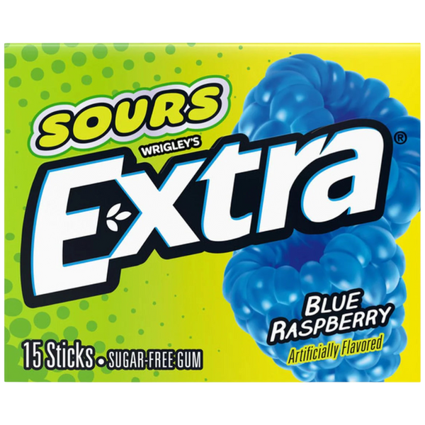 Wrigley's Extra Sours Sugar Free Gum - Blue Raspberry / 15 sticks