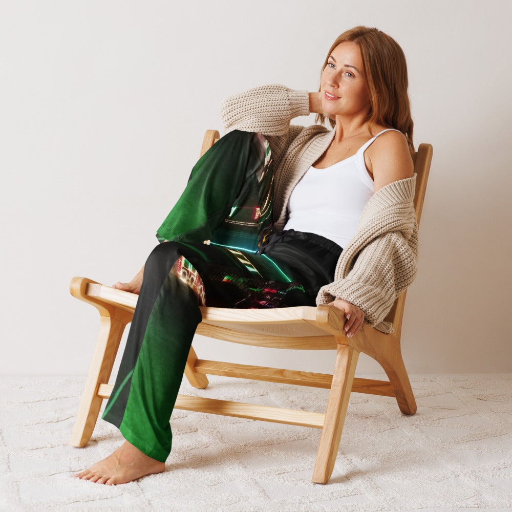 Photo Women's Pajama Pants worn with a Christmas light show photo printed on it