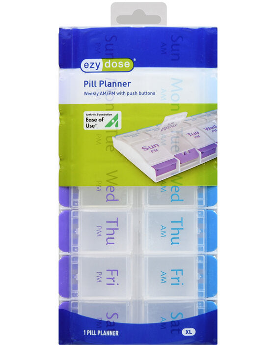 Ezy Dose Weekly AM/PM Pill Planner with Push Buttons