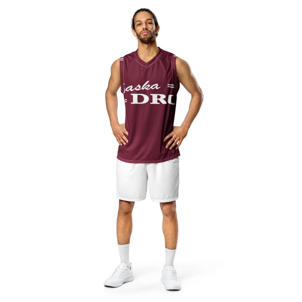 Front of a recycled unisex basketball jersey printed all over with a customer photo