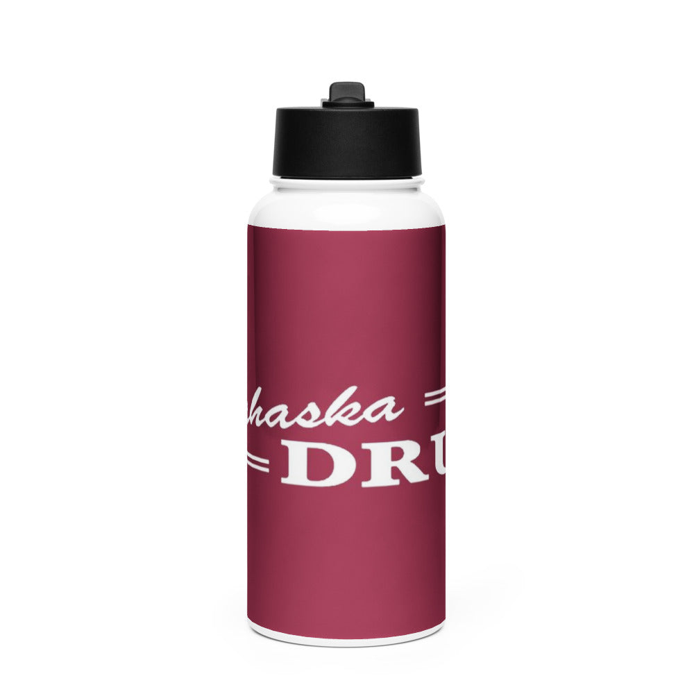 White 32 oz stainless steel water bottle with straw lid and handle, printed with a customer photo