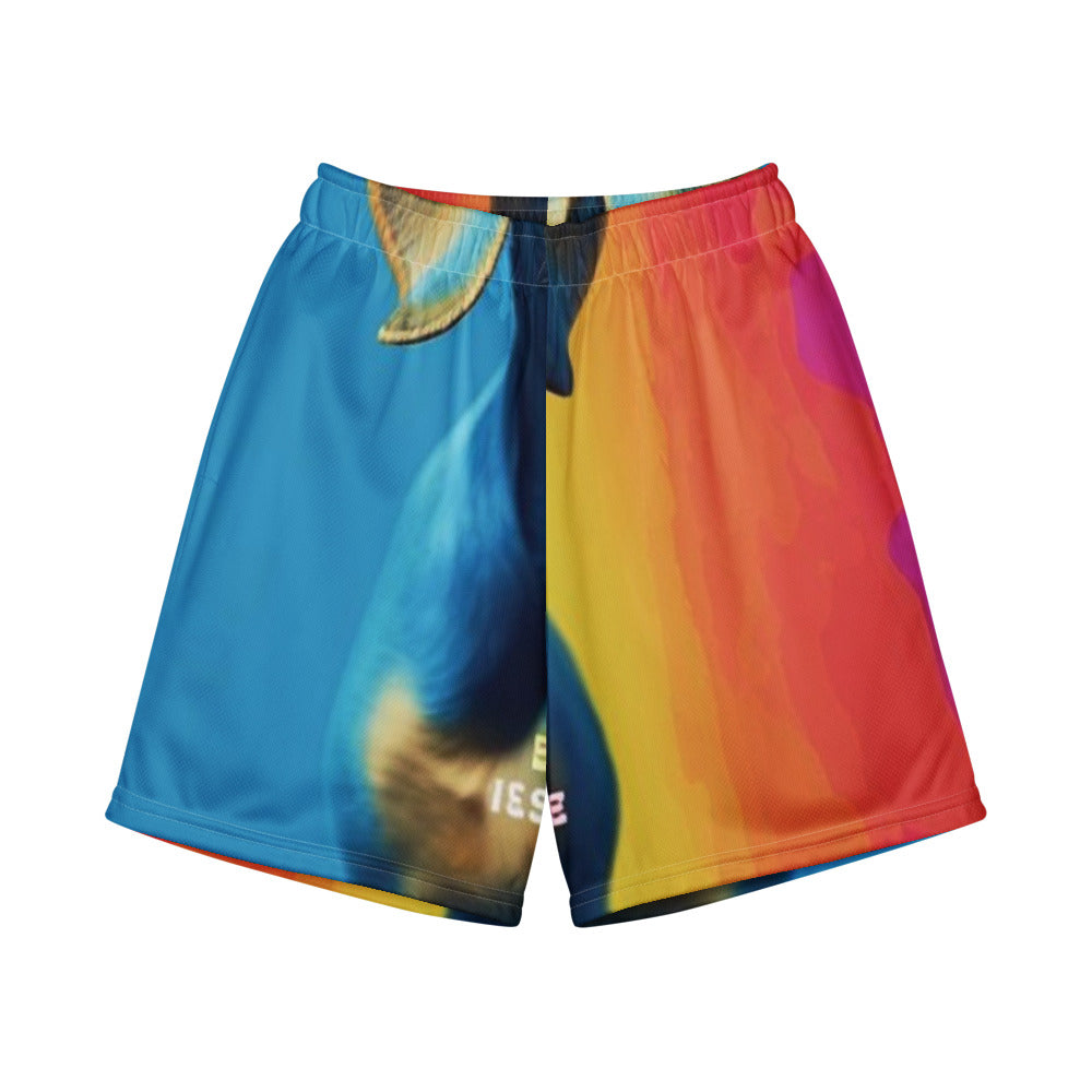 Front of youth mesh shorts printed all over with a customer photo