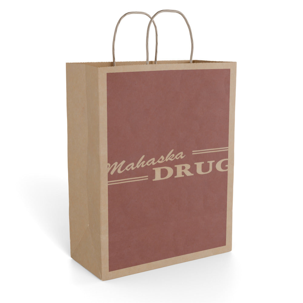 Kraft paper gift bag with a customer's family photo printed on the front