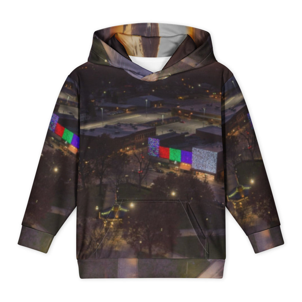 Front of a youth hoodie printed all over with a customer photo