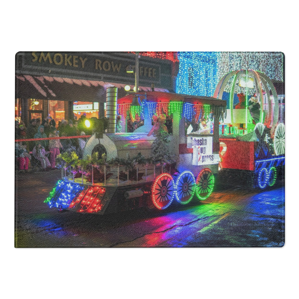 Rectangular tempered glass cutting board printed with a customer photo