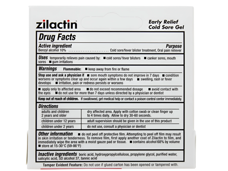 Zilactin Early Relief Cold Sore Gel