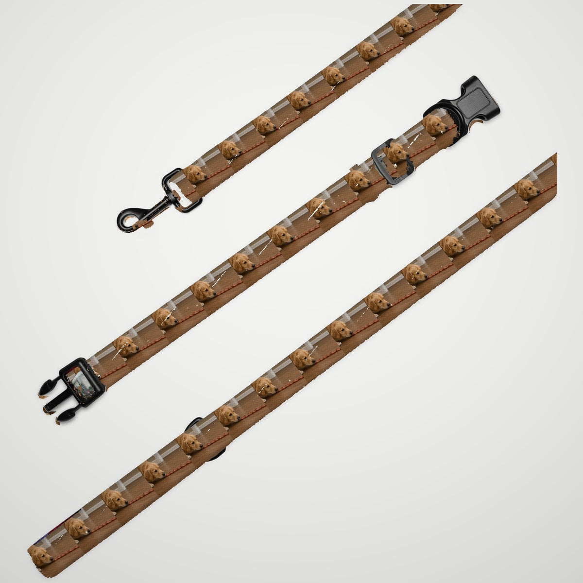Photo Pet Collar and Leash Set printed with a dog following a trail of bacon