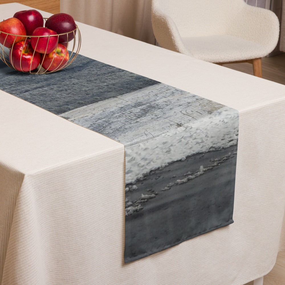 Table Runner shown with a photo of snowy hills printed on it